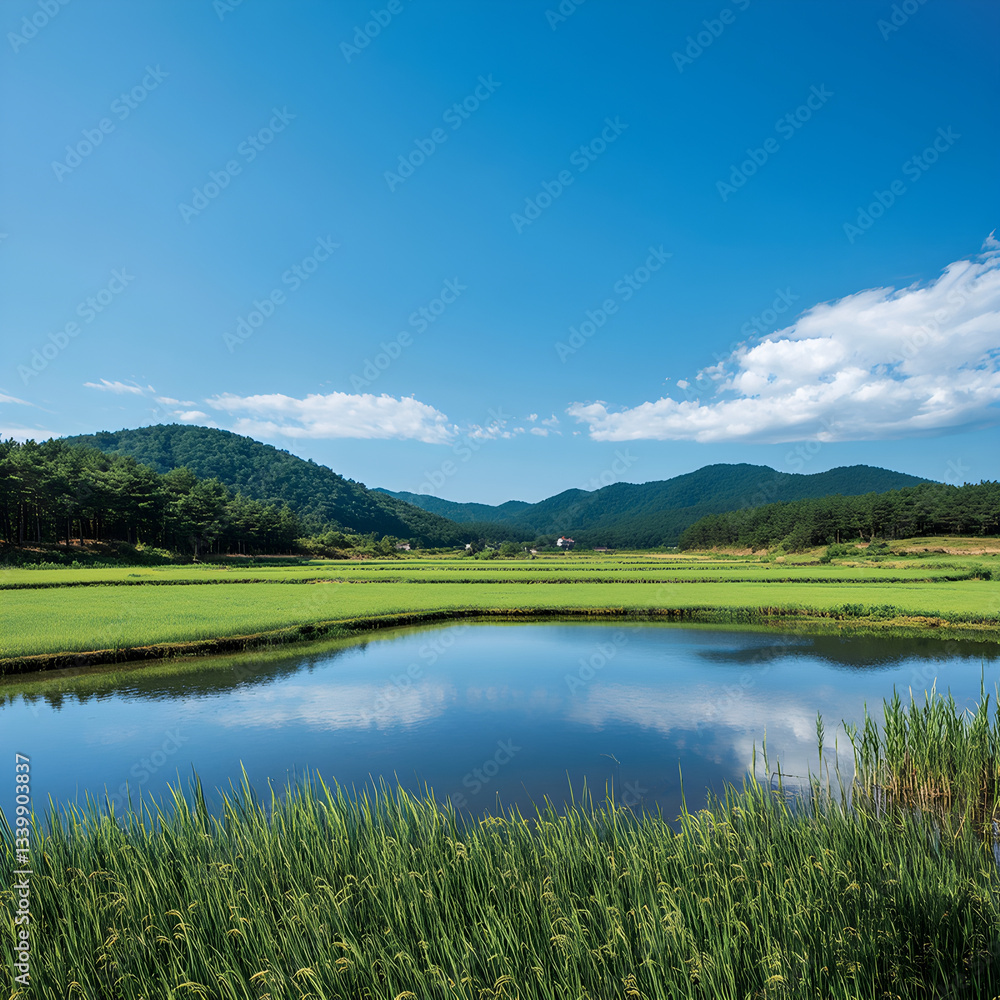 Fototapeta premium A landscape that features lakes and mountains.
