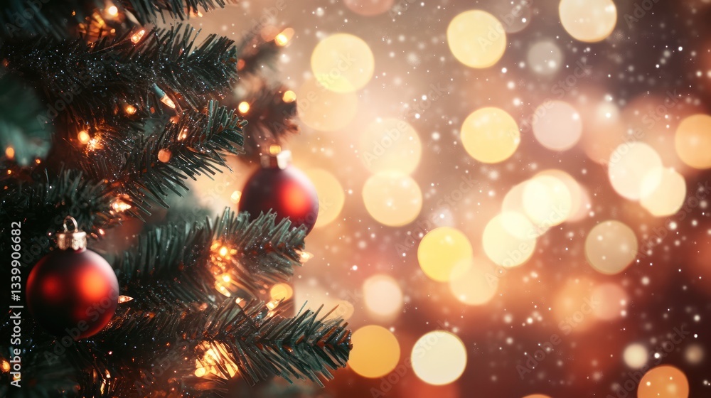 A Festive Christmas Tree with Warm Lights and Red Ornaments A Festive Christmas Tree with Warm Lights and Red Ornaments