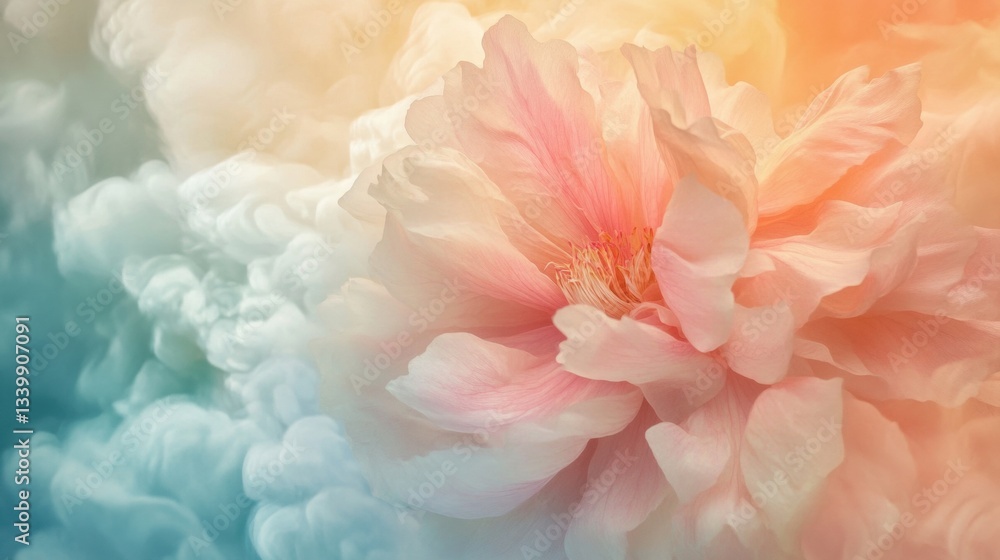 Delicate Bloom in Soft Pastel Hues Surrounded by Gentle Smoke and Ethereal Background for Serene and Calming Aesthetic Delicate Bloom in Soft Pastel Hues Surrounded by Gentle Smoke and Ethereal Background for Serene and Calming Aesthetic