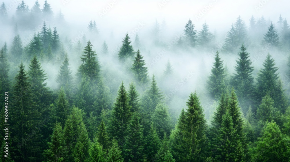 Misty Mountain Forest Of Evergreen Trees Misty Mountain Forest Of Evergreen Trees