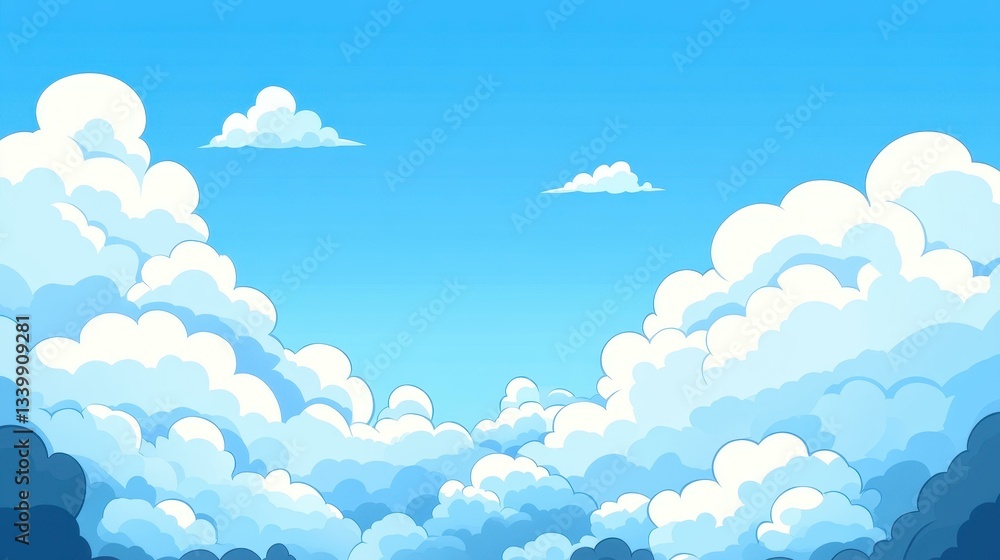 Bright and cheerful cartoon background with fluffy clouds and a clear blue sky, perfect for summerthemed projects. Bright and cheerful cartoon background with fluffy clouds and a clear blue sky, perfect for summerthemed projects.
