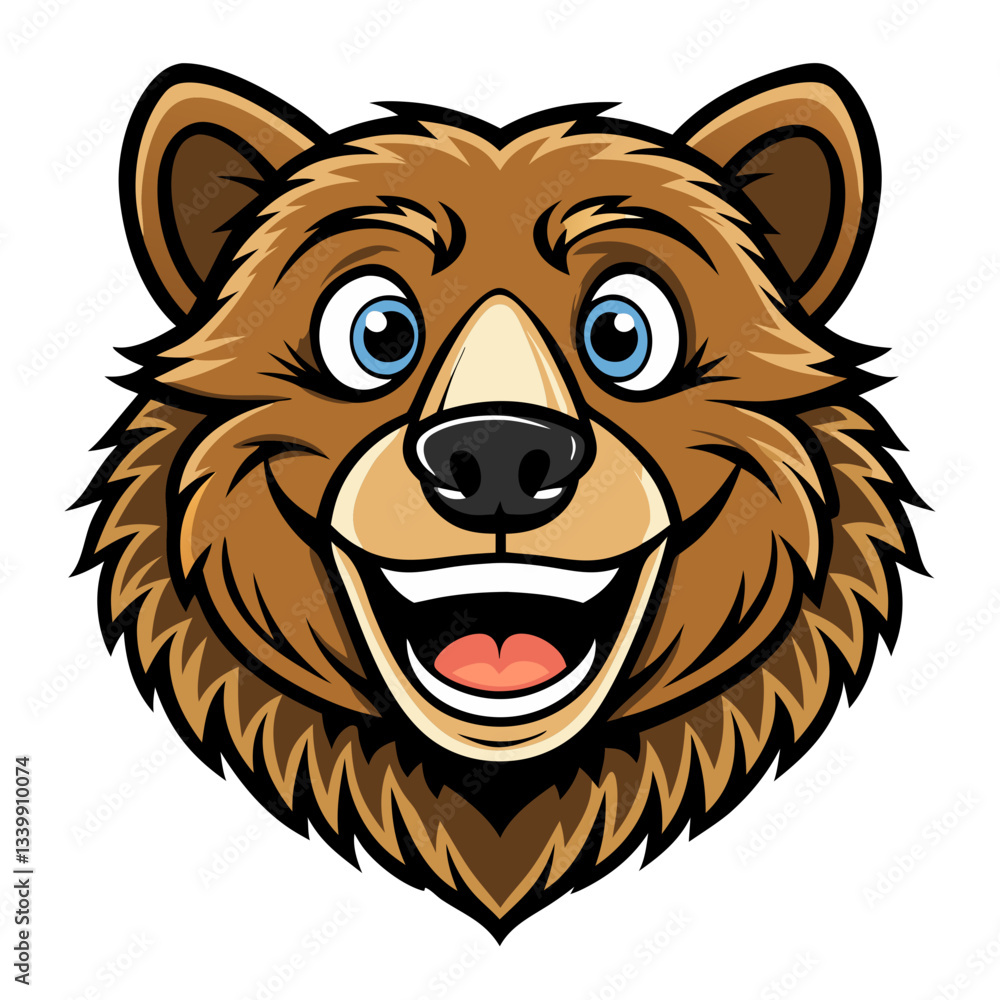 Obraz premium a cheerful bear mascot head cartoon with a big smile and friendly eyes. This image is perfect for playful designs. vector illustration