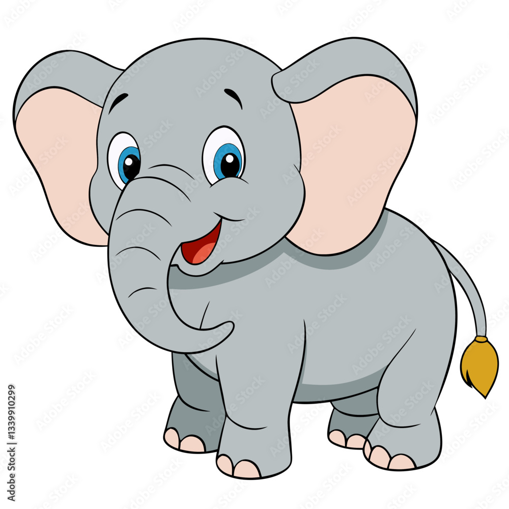 a cartoon illustration of a friendly and smiling elephant, with big ears and a long trunk a cartoon illustration of a friendly and smiling elephant, with big ears and a long trunk