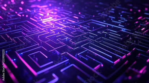 Abstract Neon Maze: A Digital Labyrinth of Purple and Blue