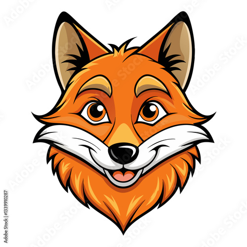 a cartoon fox's face with orange fur, a cheerful expression, and brown eyes vector illustration