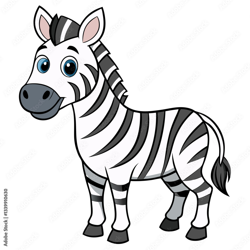 Fototapeta premium a cute illustration of a zebra with black and white stripes, blue eyes and smiling face 
