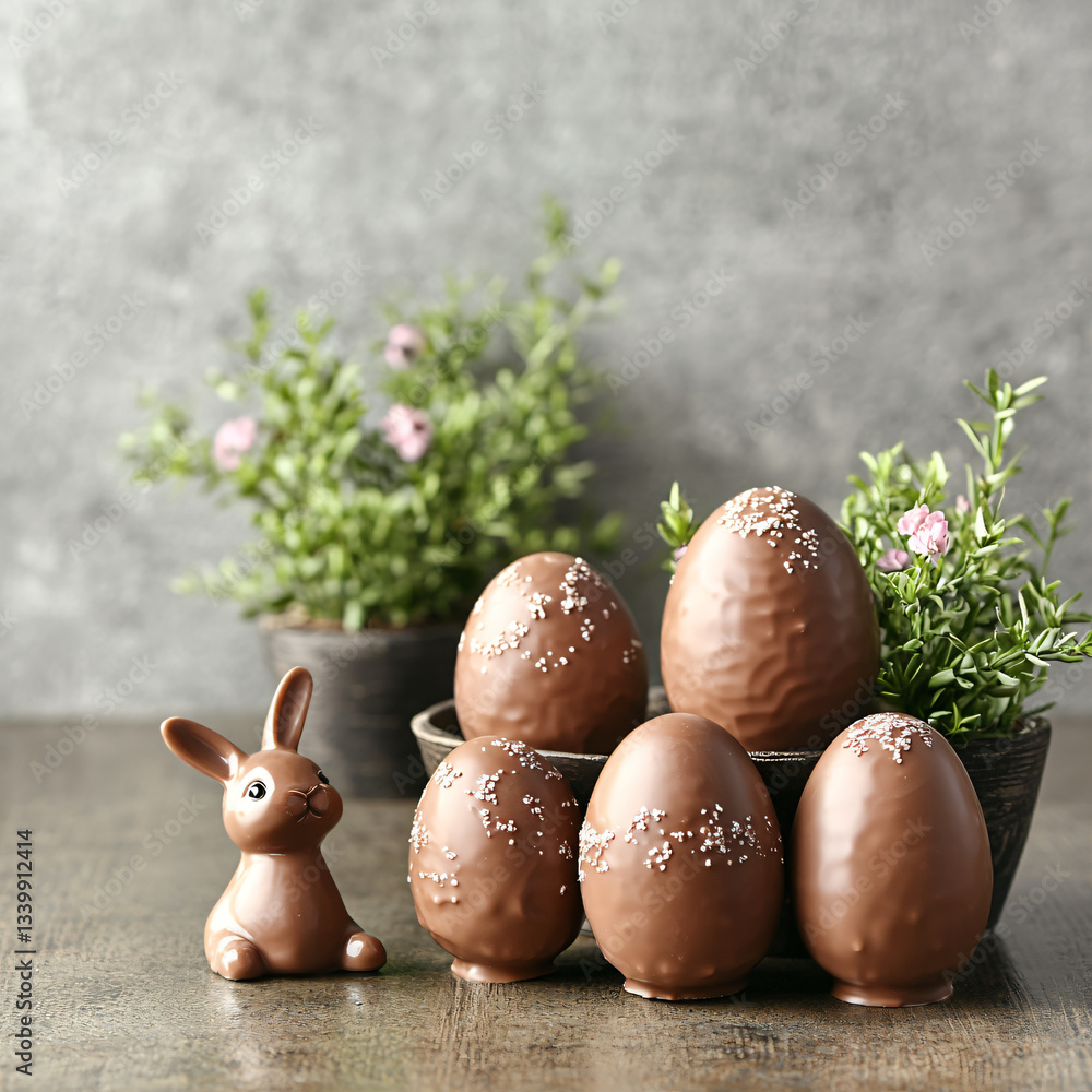 Easter chocolate on table with copy space Easter chocolate on table with copy space