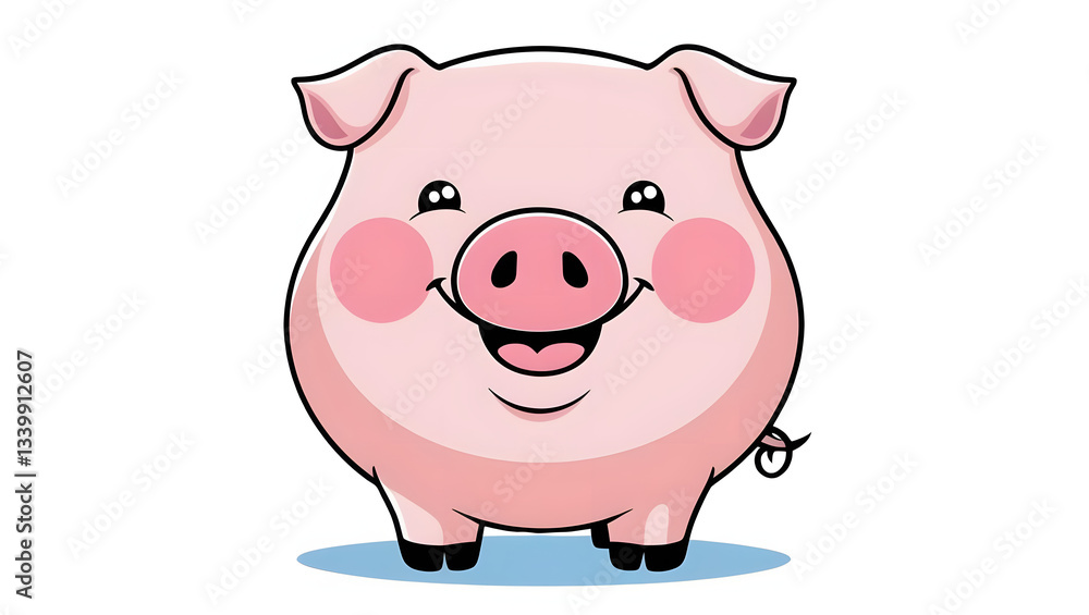 A cute, chubby pig with pink cheeks standing and smiling. A cute, chubby pig with pink cheeks standing and smiling.