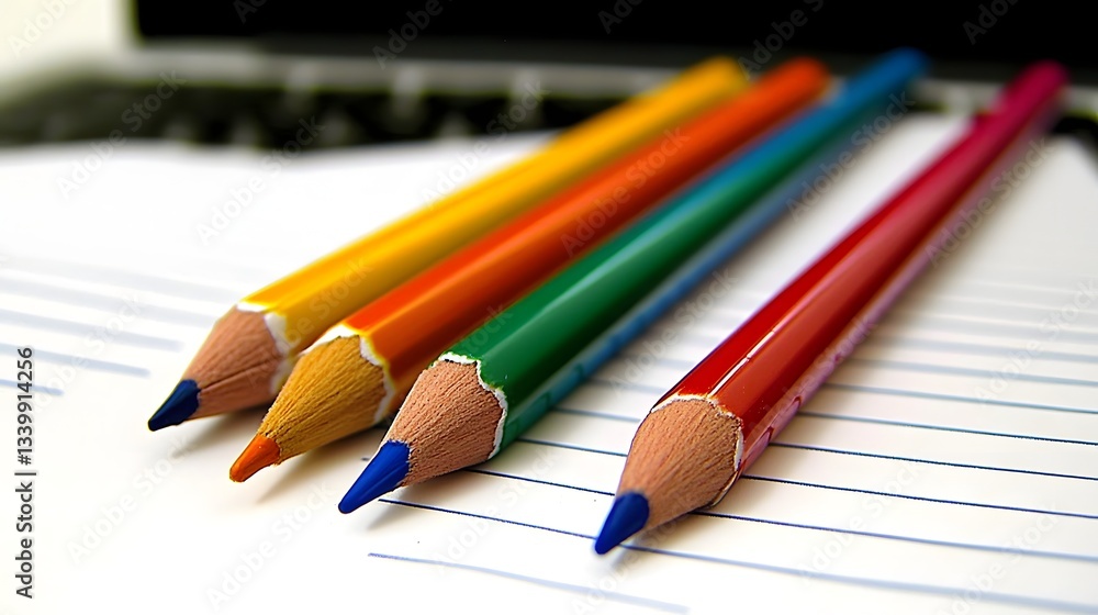 Obraz premium Colorful pencils on lined paper
