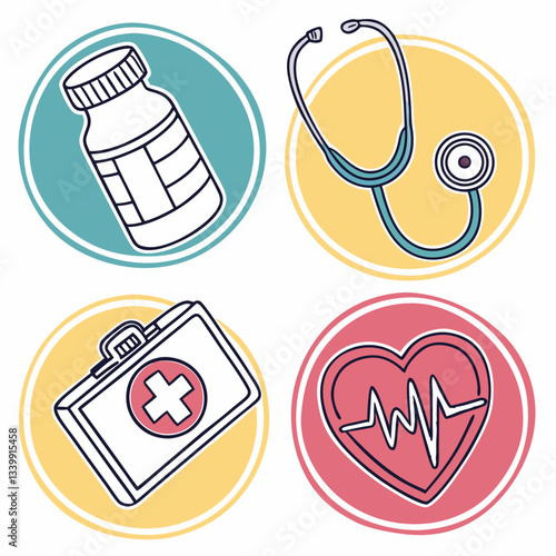 A vector set of medical icons offers a cartoon illustration design with diverse healthcare symbols