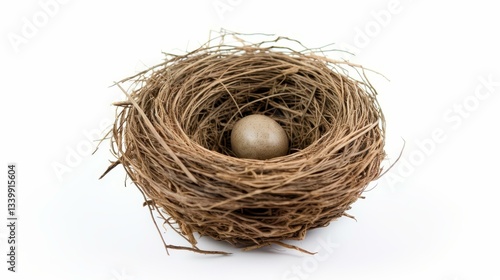 A serene view of a nest made by urban birds, showcasing natures resilience in city landscapes against a white backdrop.