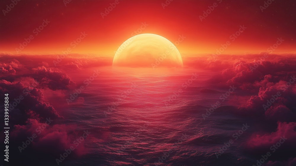 Sunset Over Ocean with Vibrant Clouds and Serene Sky Sunset Over Ocean with Vibrant Clouds and Serene Sky