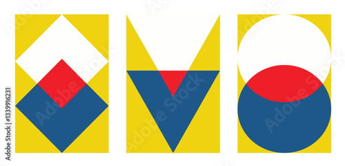 Illustration art gallery bauhaus brutalist with blank background