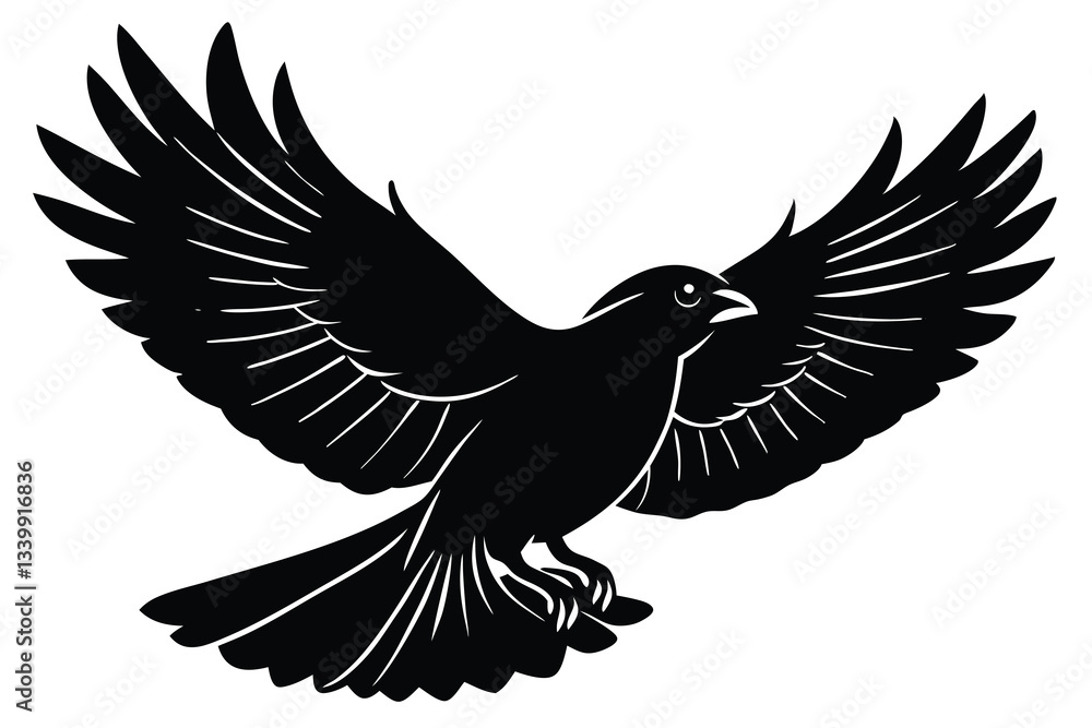 Obraz premium A free bird flying in silhouette stock illustration on white background