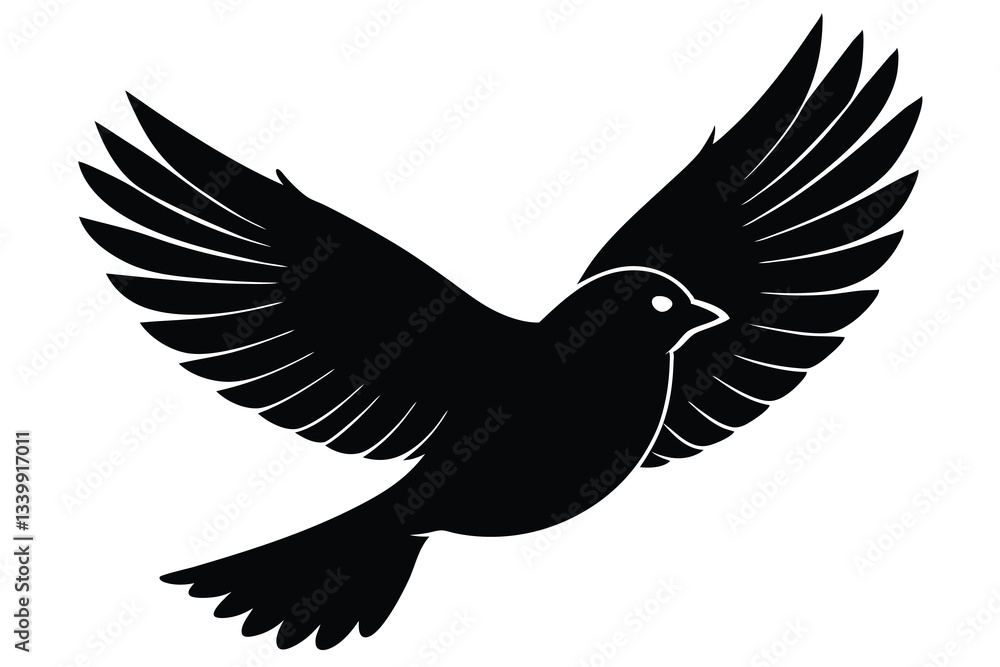 Obraz premium A free bird flying in silhouette stock illustration on white background