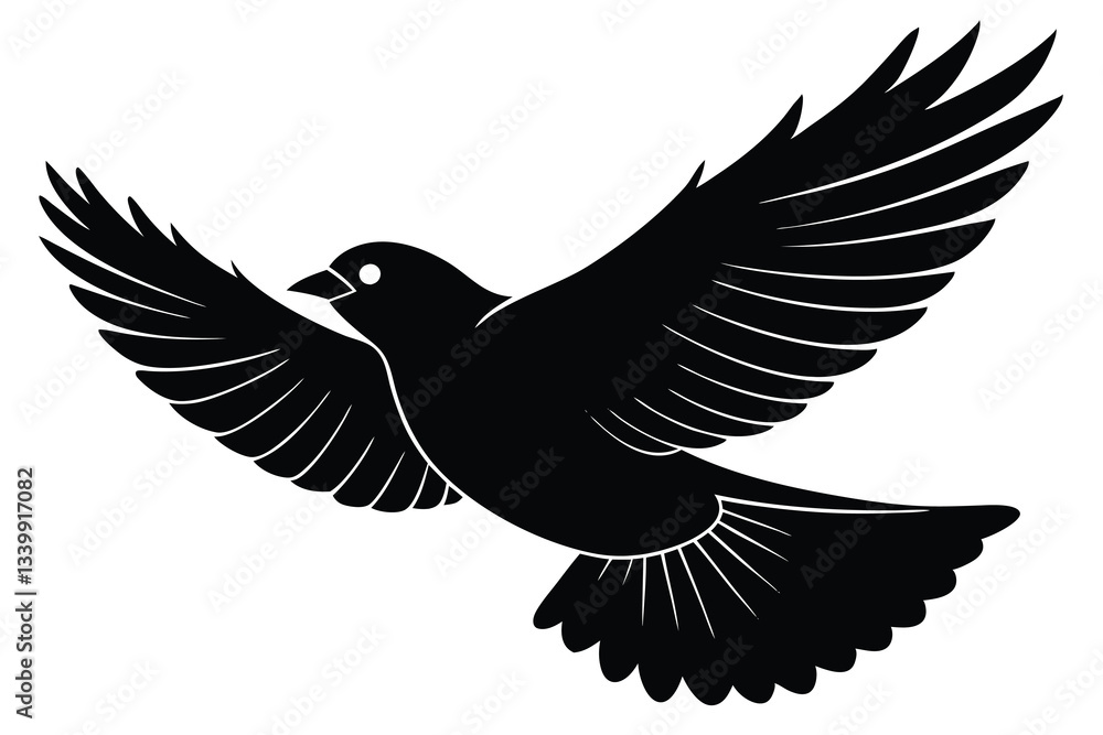 Fototapeta premium A free bird flying in silhouette stock illustration on white background