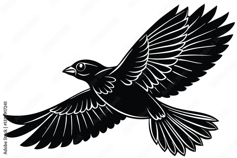 Fototapeta premium A free bird flying in silhouette stock illustration on white background