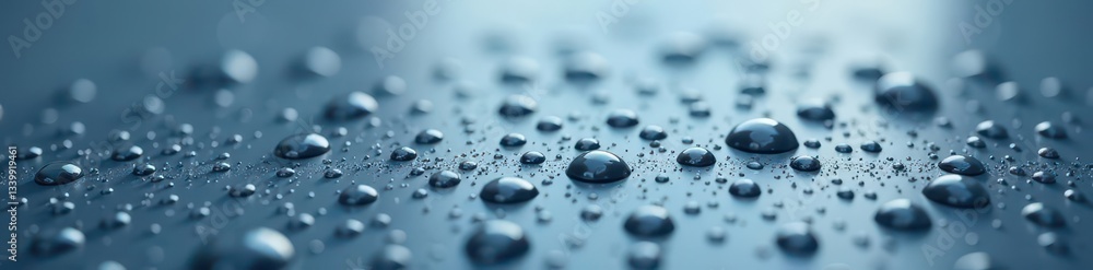 Close-up of water condensation on gray surface, highlighting reflective droplets, background, texture, reflective Close-up of water condensation on gray surface, highlighting reflective droplets, background, texture, reflective