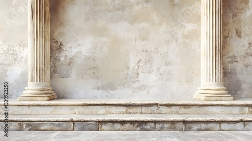 Wallpaper Mural Two columns flank a weathered wall and stone steps Torontodigital.ca