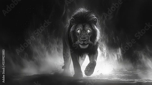 Majestic Lion in Perfect Black and White Symmetry with Dramatic Lighting