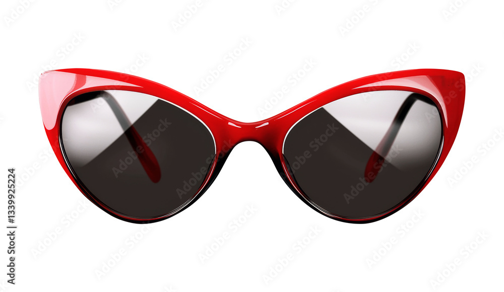 Chic Red Cat-Eye Sunglasses on Transparent Background for Fashion and Accessory Use