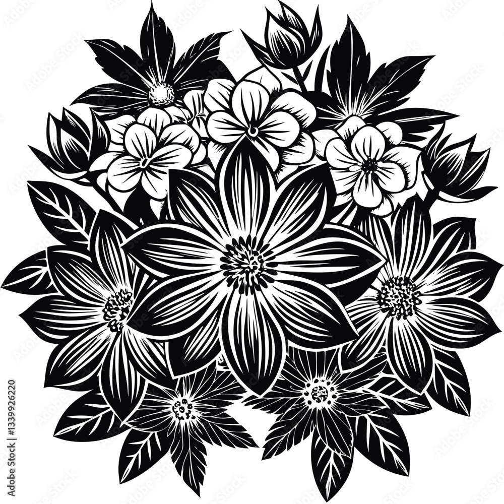 Fototapeta premium A black and white drawing of a flower with the word quot b quot on it
