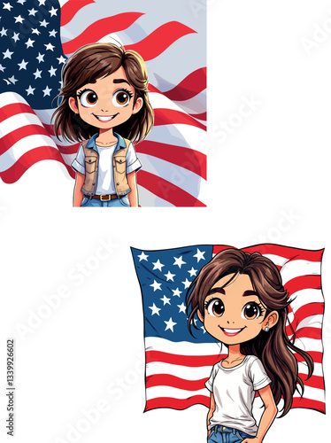 Vsai young girls celebrating with american flag, a symbol of patriotism and national pride