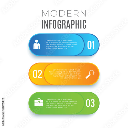 Editable infographic template modern chart list minimalist 3 step design