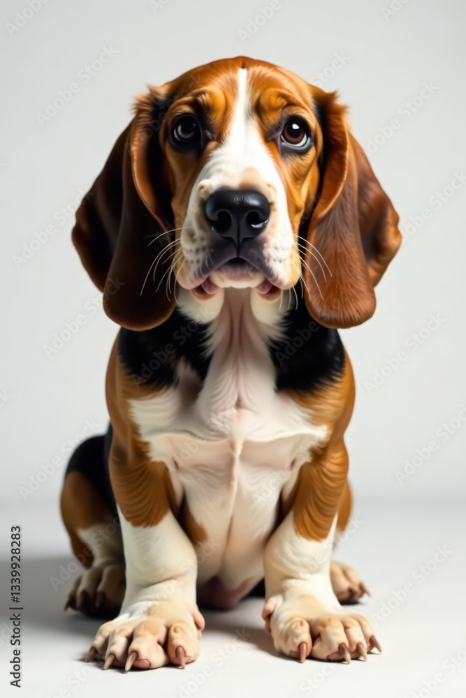 Basset hound with unusually long ears, floppy and low-hanging , outdoor, happy, mammal Basset hound with unusually long ears, floppy and low-hanging , outdoor, happy, mammal