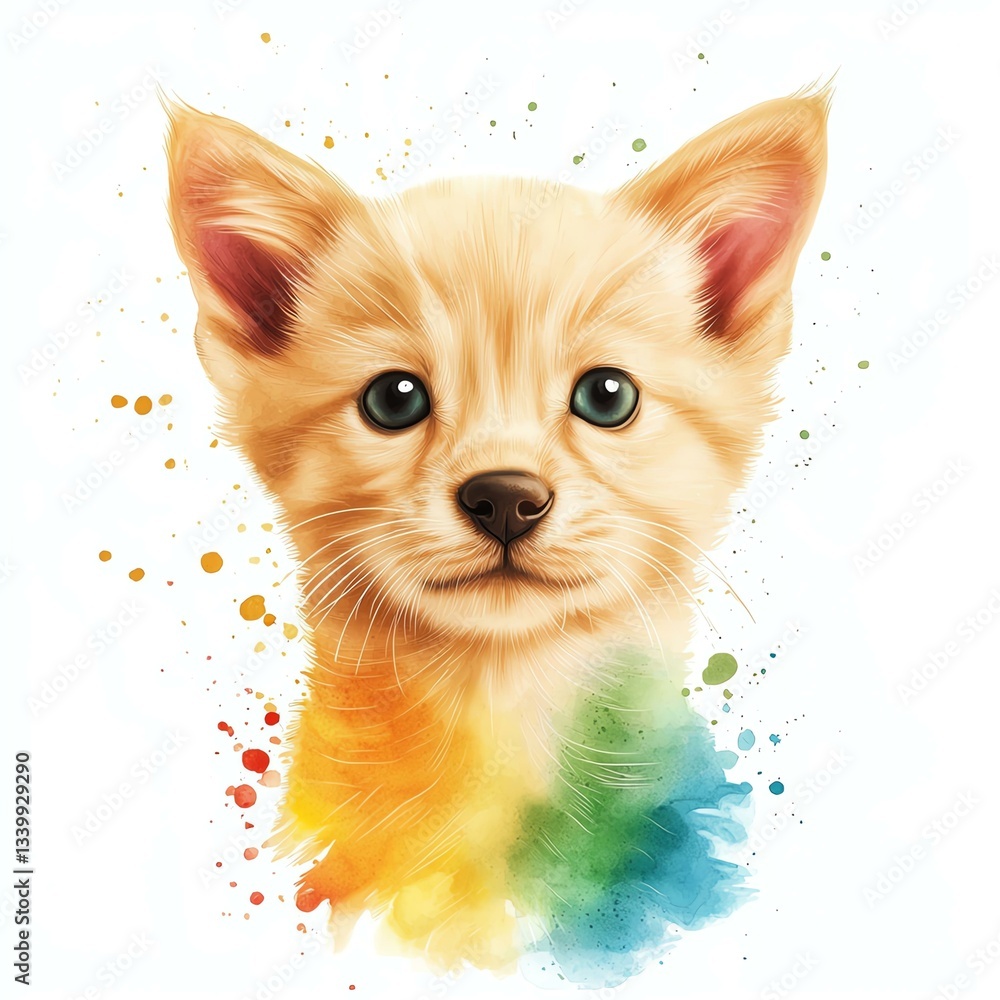 Obraz premium A cute puppy with colorful splashes in the background.