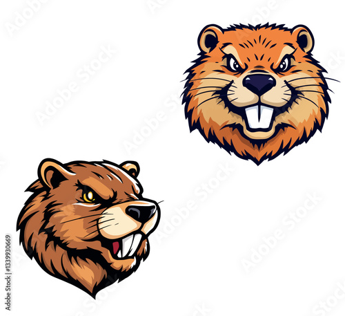 Vsai two angry beaver heads showing teeth for mascot logo