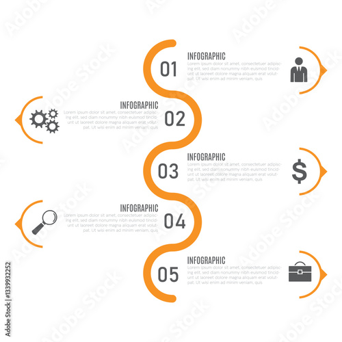 Modern business 5 step infographic template chart list editable creative design
