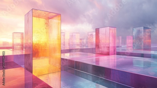 Wallpaper Mural Colorful Glass Cubes Sunset Landscape Abstract Torontodigital.ca