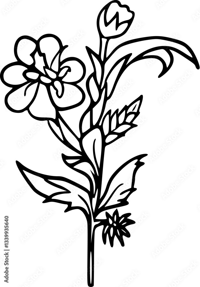 Flower line art illustration, floral vector drawing Flower line art illustration, floral vector drawing