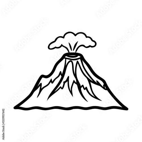 Volcano icon erupting with smoke, natural disaster concept