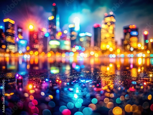 Abstract Shimmering Urban Lights Reflection - Glowing Cityscape Background
