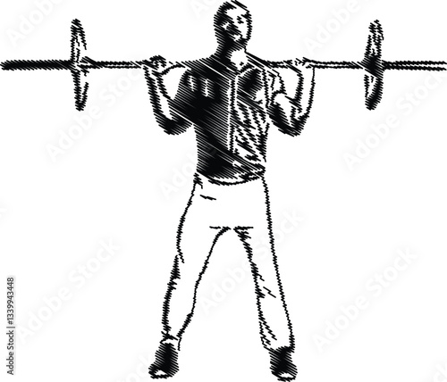 Weightlifting Sketch of a Strong Athlete Holding a Barbell