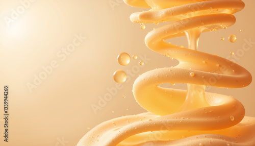 Golden swirl of skincare serum rich in ceramides peptides collagen and hyaluronic acid for deep hydration and anti-aging