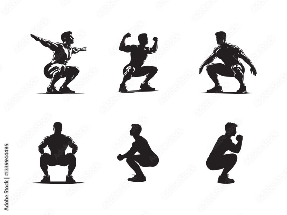 Silhouette of a person in a squat position Silhouette of a person in a squat position