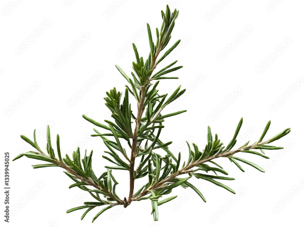 Fototapeta premium Aromatic herb rosemary branch with needle-like leaves and woody stems