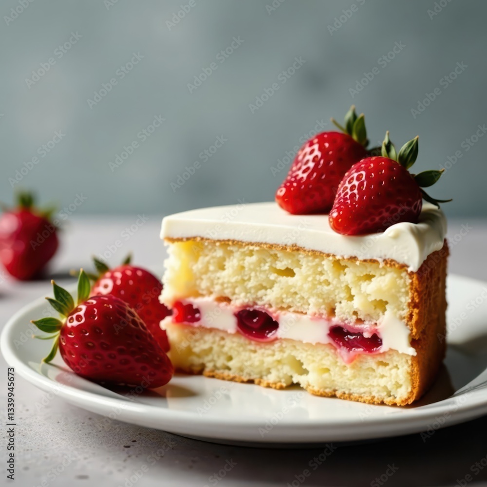 A slice of strawberry cake with fresh berries , food, food photography, tasty A slice of strawberry cake with fresh berries , food, food photography, tasty