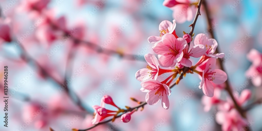 Delicate pink blossoms in full bloom against a soft spring background, rose, beautiful Delicate pink blossoms in full bloom against a soft spring background, rose, beautiful