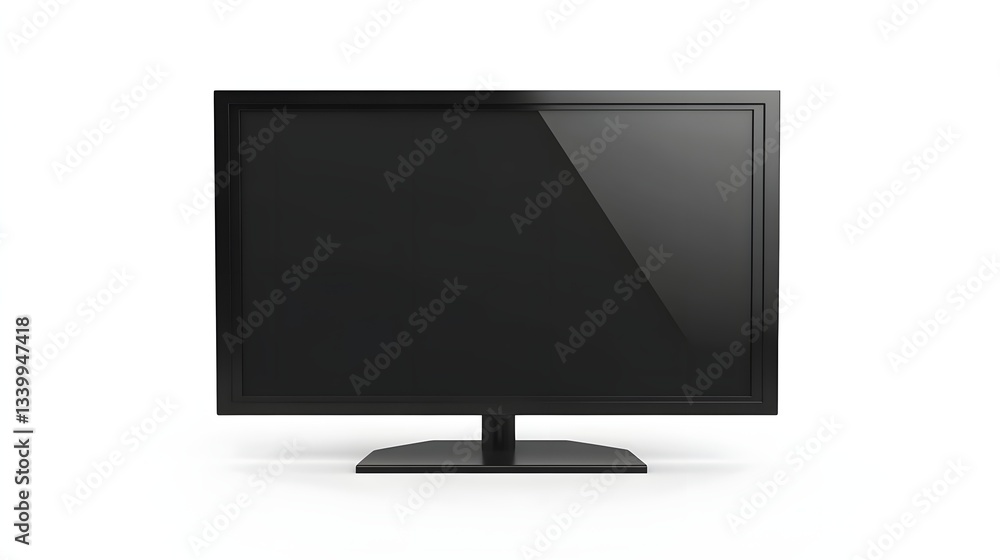 A sleek black television sits centered against a bright white background A sleek black television sits centered against a bright white background