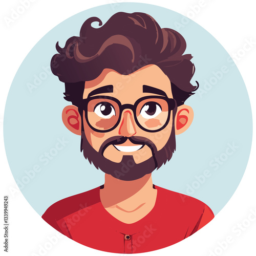 Friendly Bearded Man with Curly Hair and Glasses