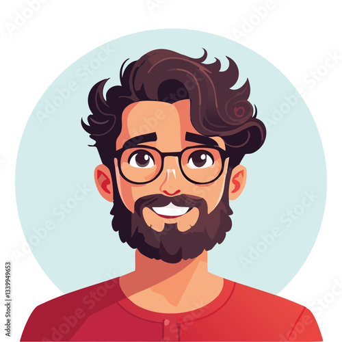 Friendly Bearded Man with Curly Hair and Glasses