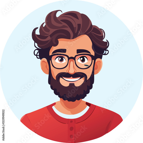 Friendly Bearded Man with Curly Hair and Glasses
