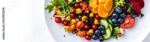 A gourmet plant-based dish, creative vegan fine dining, colorful plating, isolated on white background