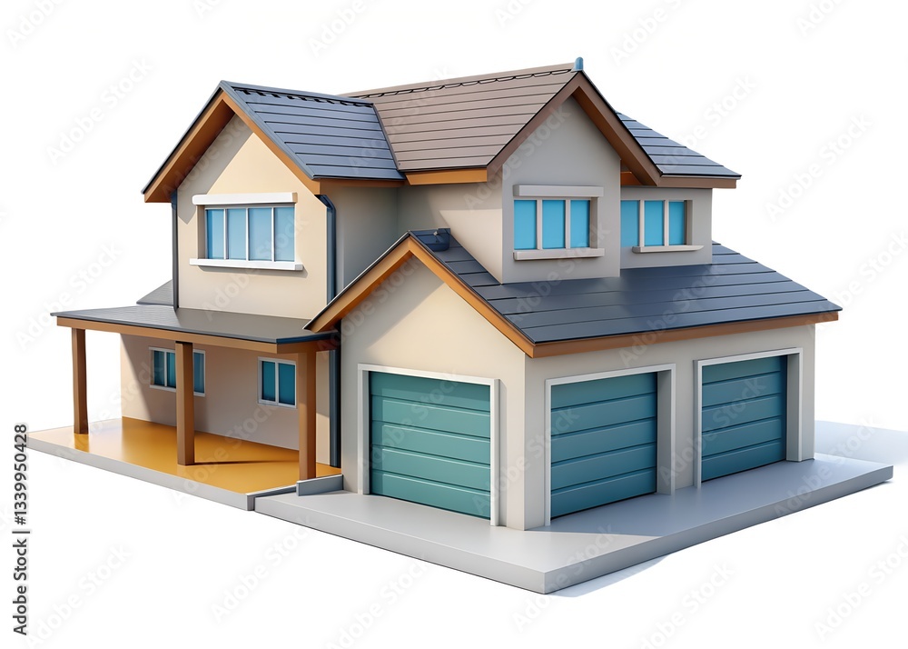 Dream Home: A modern two-story house features a garage and a porch, embodying the essence of comfort and aspiration. Dream Home: A modern two-story house features a garage and a porch, embodying the essence of comfort and aspiration.