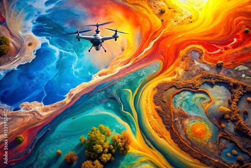 Aerial Abstract Watercolor Splashes: Drone Photography of Vibrant Color Explosions