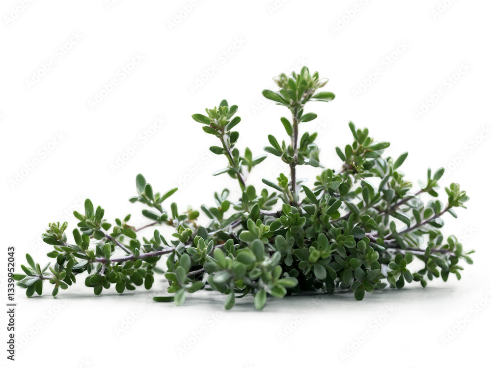 Detailed depiction of wild thyme with delicate, fresh green leaves
